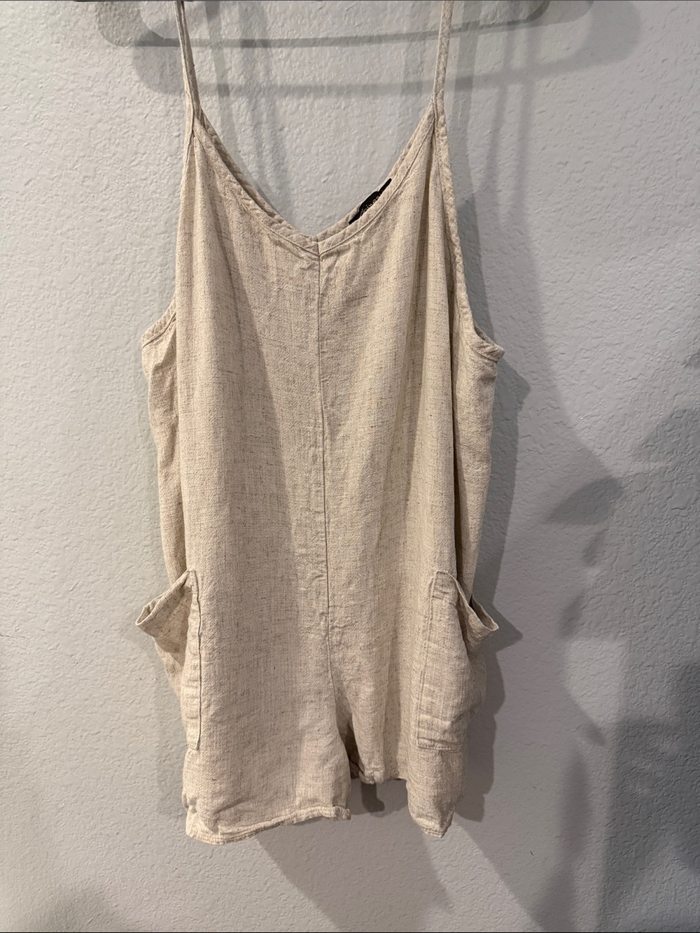 Shinestar Cream Linen Romper with Pockets